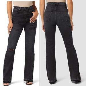 NEW Hudson Faye Ultra High-Rise Flare Jean Distressed Black Wash Size 34 Button